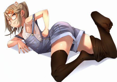 blush brown eyes brown hair fu-ta glasses long hair original ponytail see through shorts thighhighs undressing usami taiga wet white