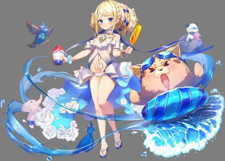 animal anthropomorphism bear bird blonde hair blue eyes braids cat dress elephant flat chest flowers food goggles navel oshiro project panda ribbons rose schloss schonbrunn swim ring tagme (artist) tattoo transparent water wristwear