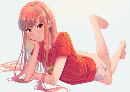 aliasing barefoot brown eyes fate/grand order fate (series) long hair medb (fate/grand order) pink hair poligon046 shorts