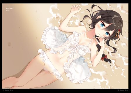 anthropomorphism beach bikini blue eyes blush braids brown hair kantai collection long hair naoto navel ponytail shigure (kancolle) swimsuit water