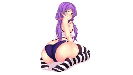 ass bloomers blush cameltoe erect nipples fast-runner-2024 green eyes love live! school idol project purple hair thighhighs toujou nozomi twintails white