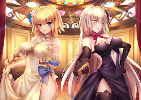 blue eyes blush braids dress elbow gloves fate/grand order fate (series) flowers gloves jeanne d'arc alter jeanne d'arc (fate) long hair meaomao ponytail thighhighs yellow eyes