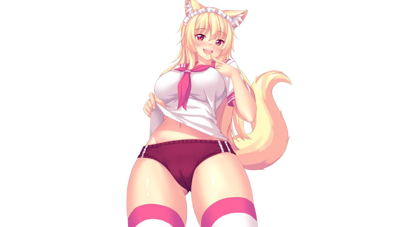 animal ears blonde hair bloomers cameltoe catgirl fast-runner-2024 headdress original school uniform skintight tail thighhighs tiffy white
