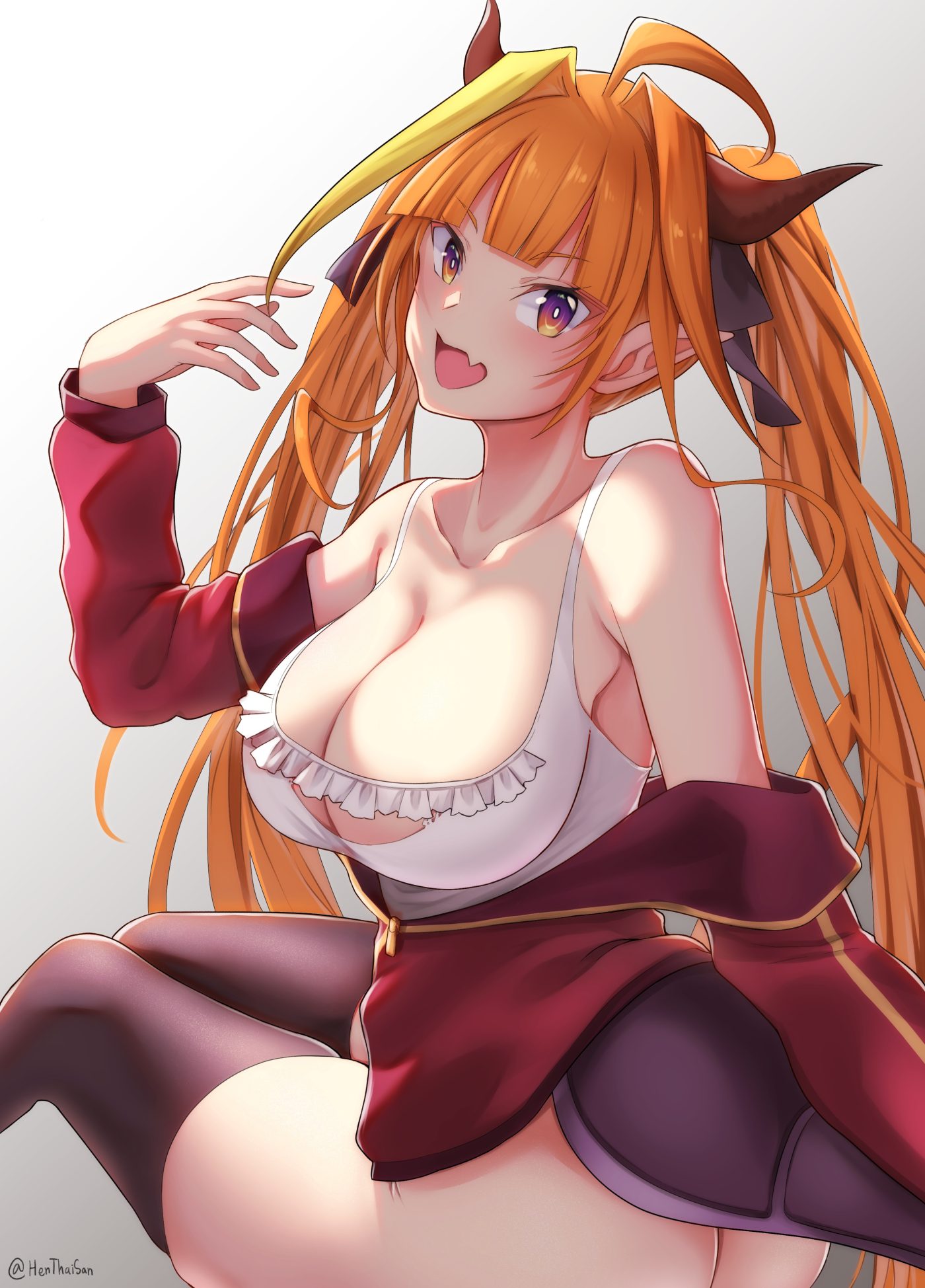 henthaisan hololive kiryuu coco ass bottomless horns no bra pointy ears tail thighhighs