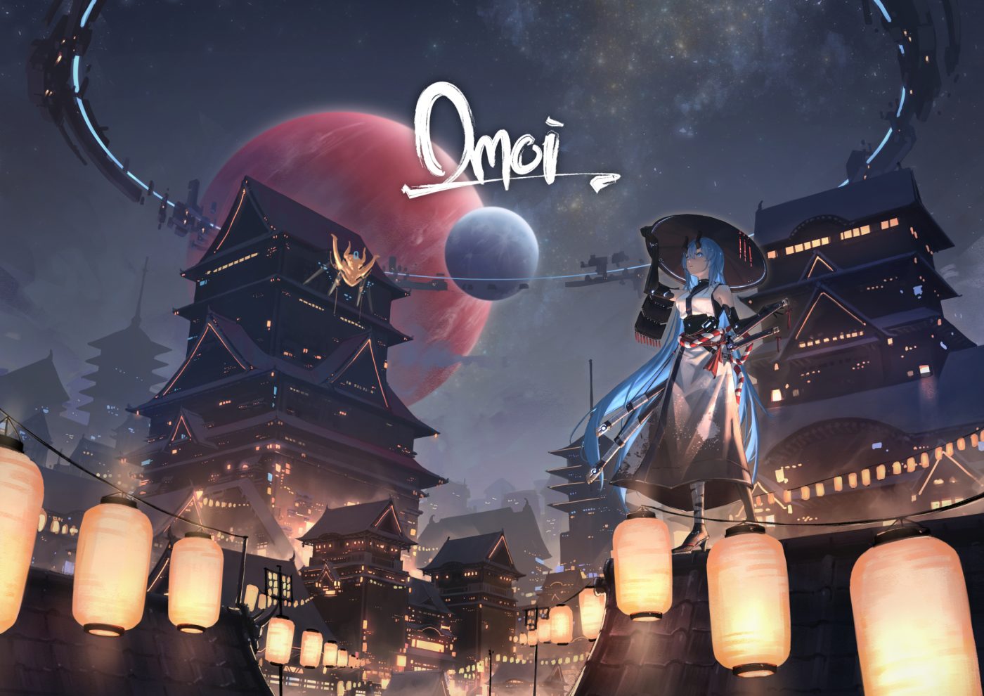 areaaaron bandages heels horns japanese clothes landscape sword