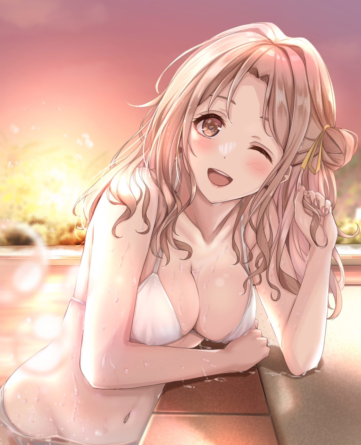 yuzuyu (hyui) the idolm@ster the idolm@ster shiny colors ichikawa hinana bikini swimsuits wet