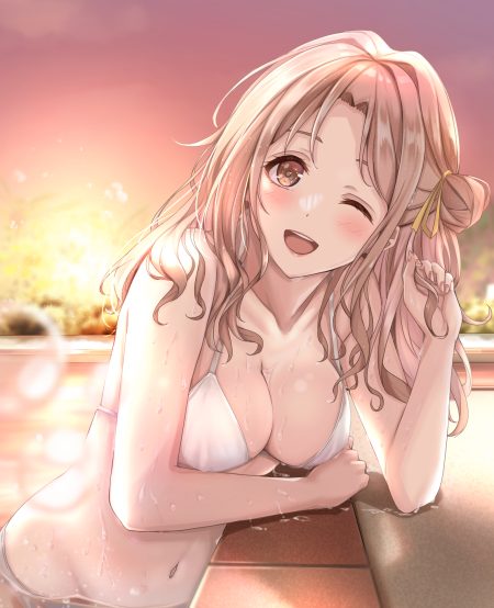 yuzuyu (hyui) the idolm@ster the idolm@ster shiny colors ichikawa hinana bikini swimsuits wet