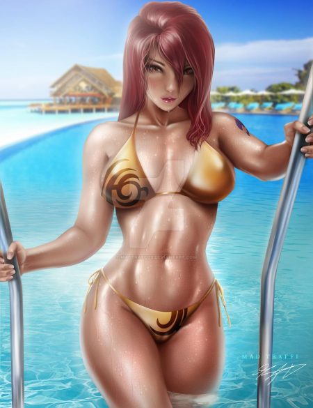 mad traffi fairy tail erza scarlet bikini swimsuits wet