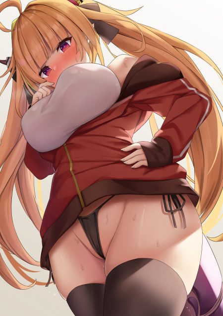 hololive kiryuu coco horns pantsu pointy ears string panties tagme tail thighhighs thong