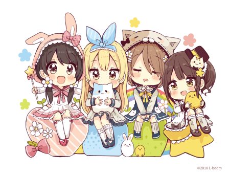 animal ears blonde hair blush bow brown hair bunny ears bunnygirl chibi gray eyes green eyes group hat headband hood kneehighs lolita fashion long hair original ponytail sakura oriko school uniform short hair sleeping twintails wand watermark yellow eyes