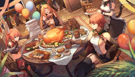 armor blue eyes boots breasts cape catgirl cleavage drink elbow gloves food fredrica (sdorica) garter belt gloves group karen (sdorica) kittyeyes (sdorica) knife long hair maid orange hair red eyes red hair rff (3 percent) sdorica -sunset- short hair sideboob skirt stockings tagme (character) tail thighhighs twintails waitress zettai ryouiki