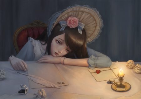 bibido blue eyes brown hair doll flowers headdress lolita fashion long hair original paper rose