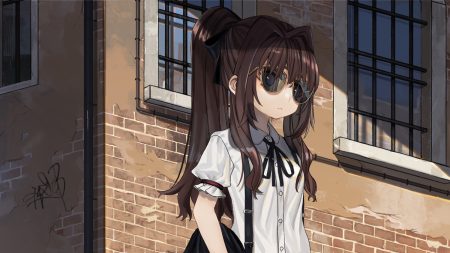 blue eyes brown hair building close graffiti long hair original ponytail ribbons ruisento sunglasses