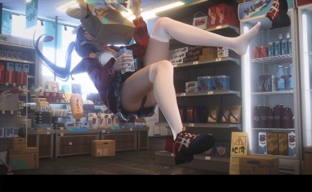 3d drink food ibara dance long hair original panties skirt thighhighs twintails underwear upskirt