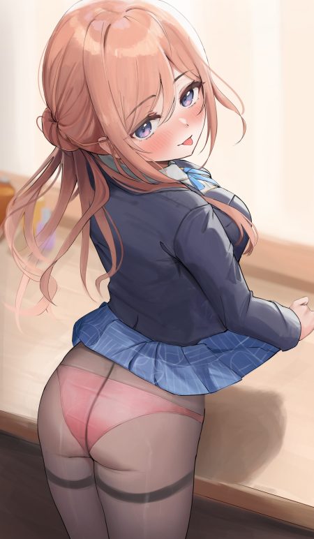 dairiseki (artist) gakuen idolm@ster the idolm@ster himesaki rinami ass pantsu pantyhose seifuku skirt lift sweater