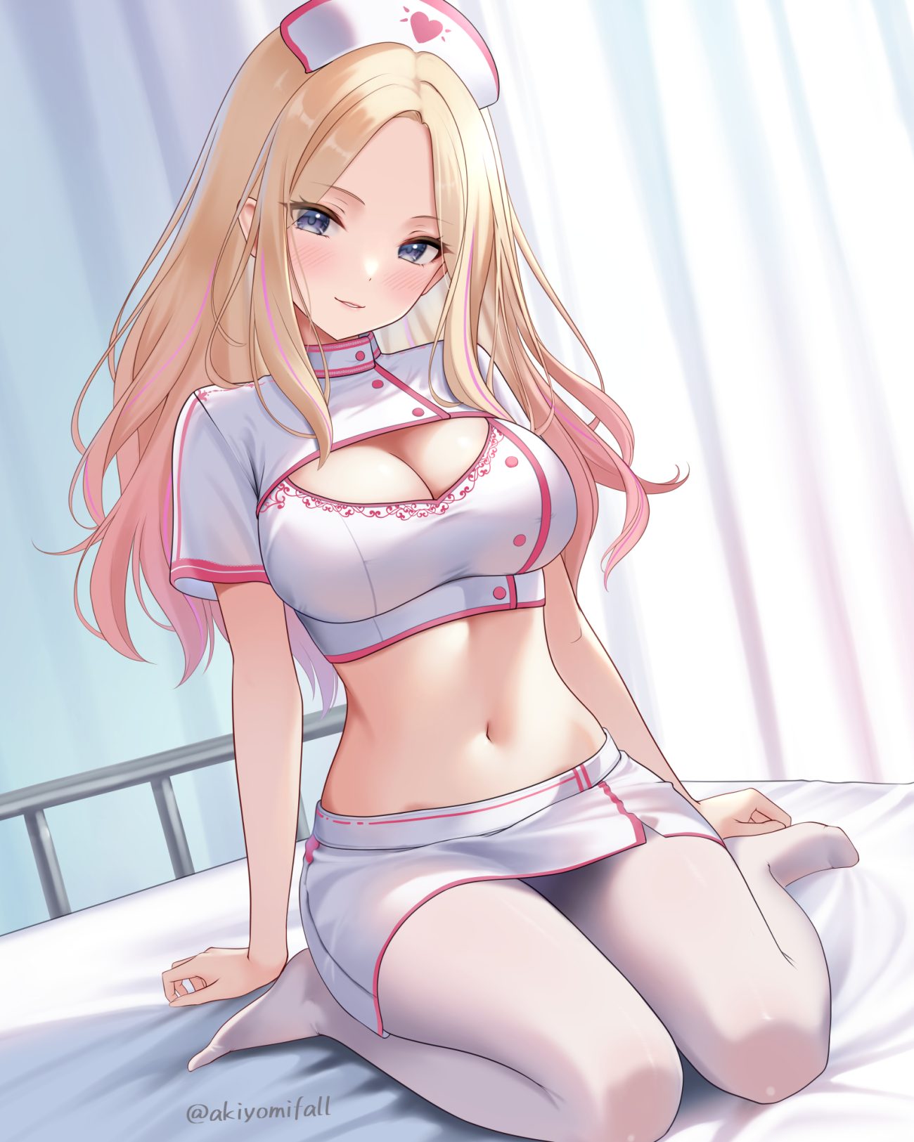akiei gakuen idolm@ster the idolm@ster juuou sena nurse pantyhose skirt lift