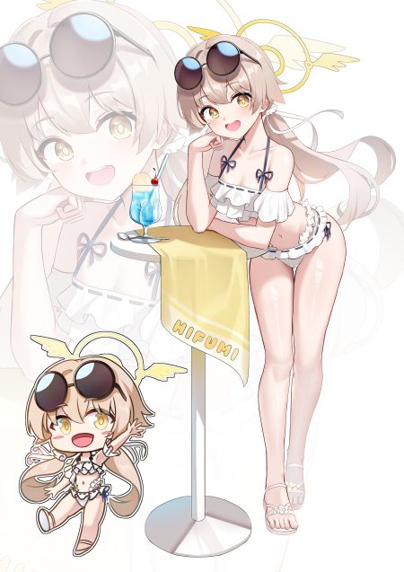 li se blue archive ajitani hifumi bikini cameltoe chibi halo loli megane swimsuits