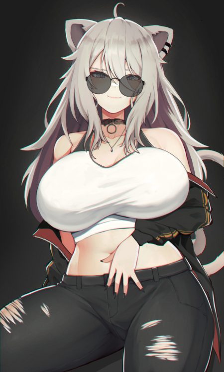 varniskarnis hololive shishiro botan animal ears megane tail torn clothes