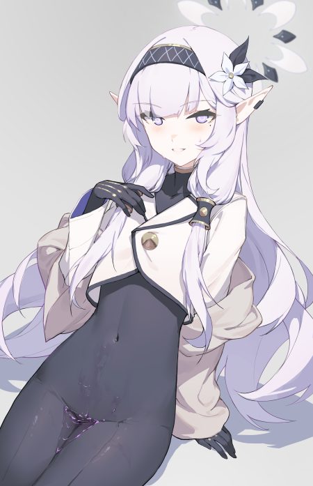 dekka blue archive akeboshi himari bodysuit halo pointy ears uniform wet