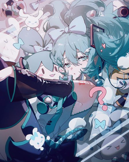 konya karasue sanrio vocaloid cinnamiku cinnamoroll hatsune miku chibi crossover headphones tattoo