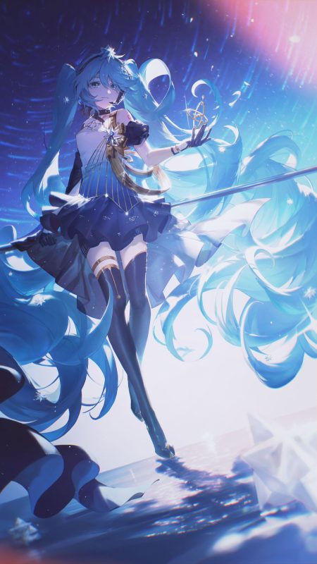 konya karasue vocaloid hatsune miku polaris miku dress garter headphones tattoo thighhighs