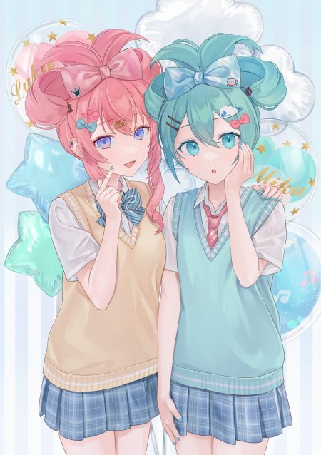 mell° vocaloid cinnamiku hatsune miku megurine luka seifuku sweater
