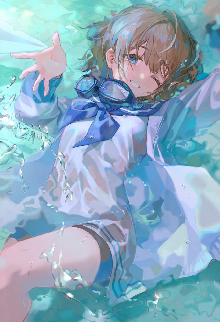 hlymoriia the idolm@ster the idolm@ster shiny colors serizawa asahi see through seifuku sweater wet wet clothes