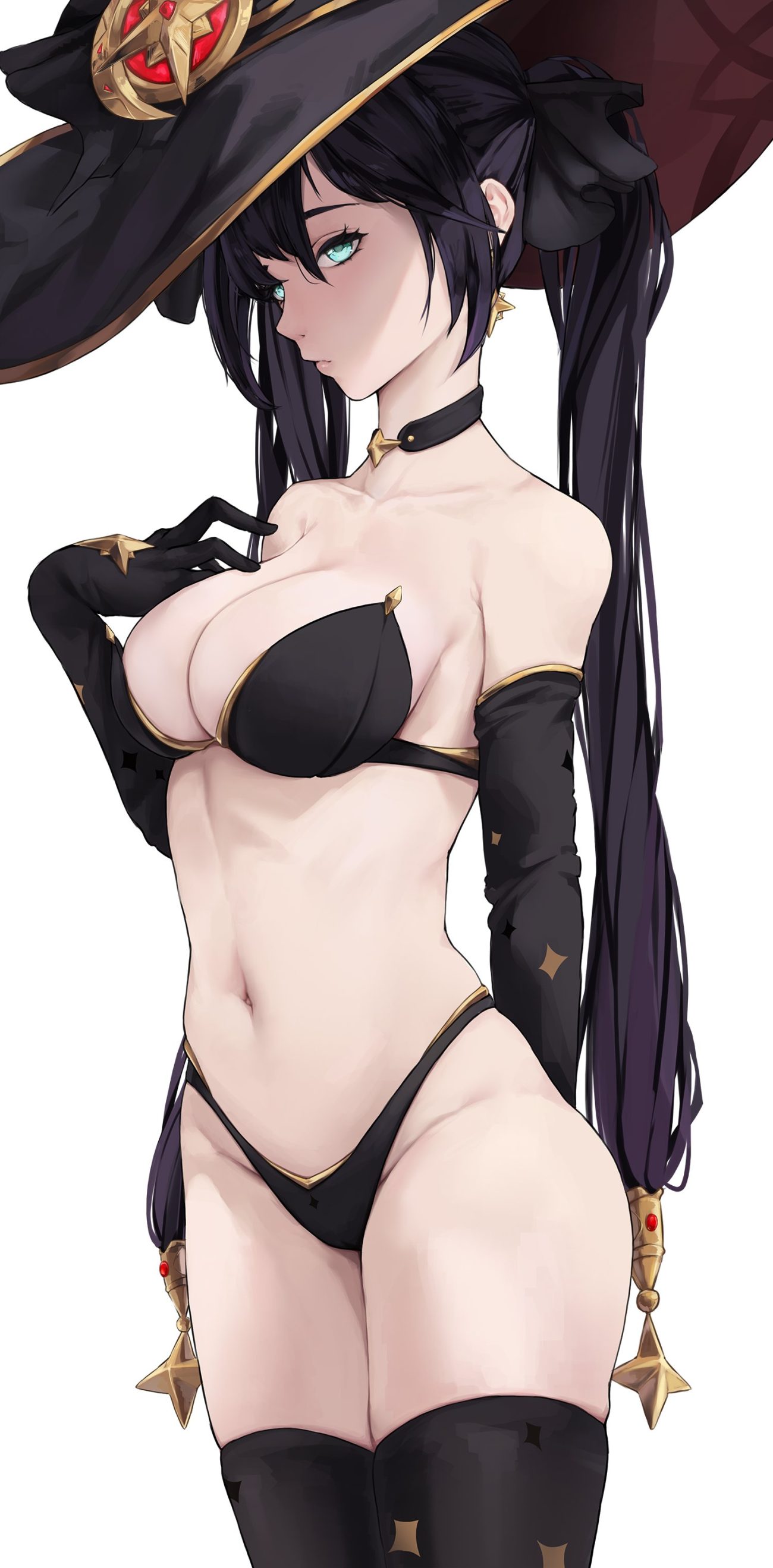 kilalesi genshin impact mona megistus bra pantsu thighhighs witch