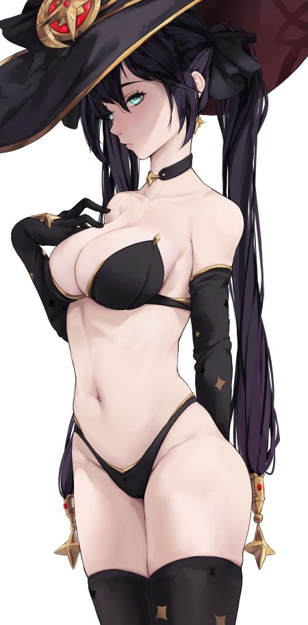 kilalesi genshin impact mona megistus bra pantsu thighhighs witch