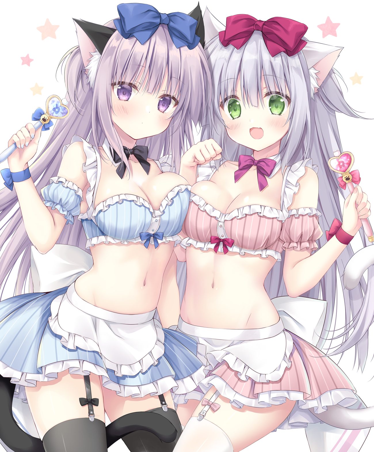 korie riko alice or alice siscon nii-san to futago no imouto airi (alice or alice) rise (alice or alice) animal ears bra maid nekomimi skirt lift stockings symmetrical docking tail thighhighs weapon