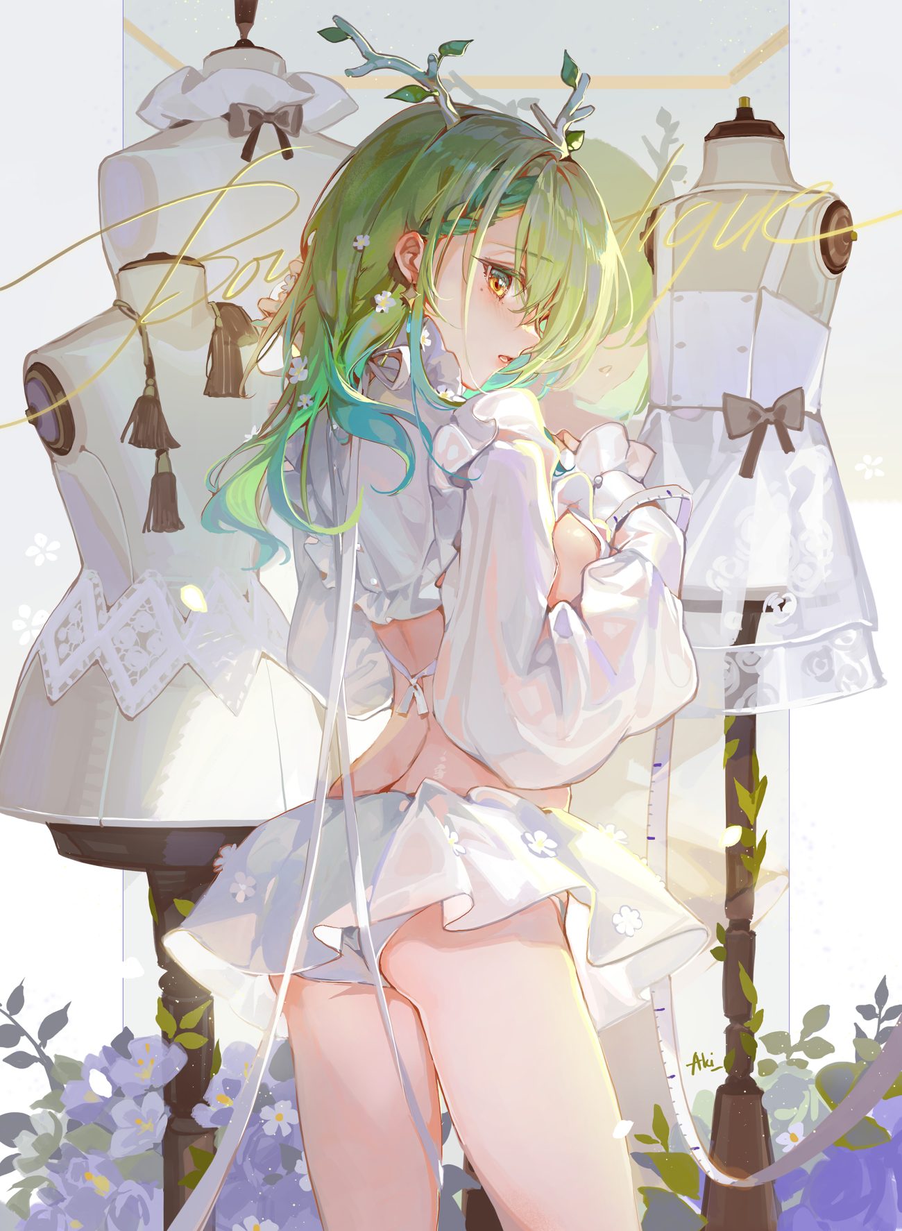 akizero1510 hololive hololive english ceres fauna ass horns no bra pantsu see through skirt lift