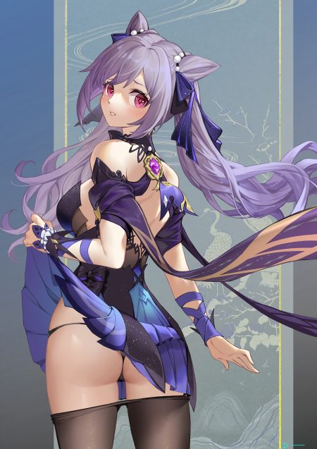 linreplica genshin impact keqing ass dress no bra pantsu pantyhose skirt lift thong undressing
