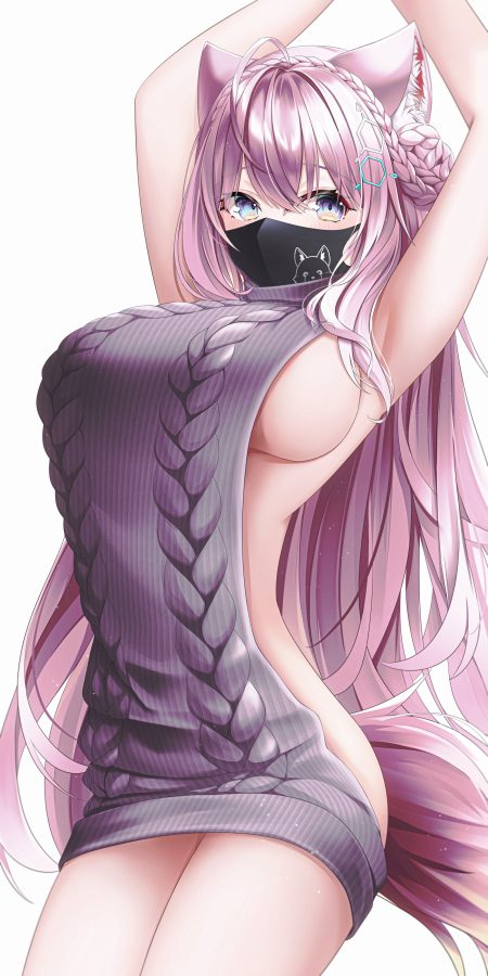 riri yo hololive hakui koyori animal ears dress no bra nopan sweater tail
