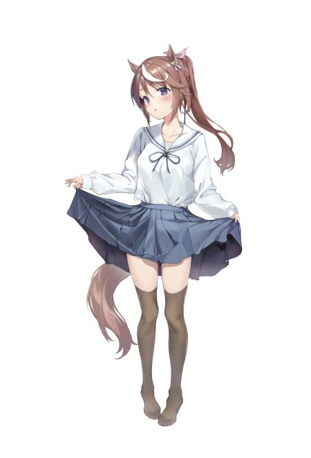 vv-zz uma musume pretty derby tokai teio (umamusume) animal ears seifuku skirt lift tail thighhighs