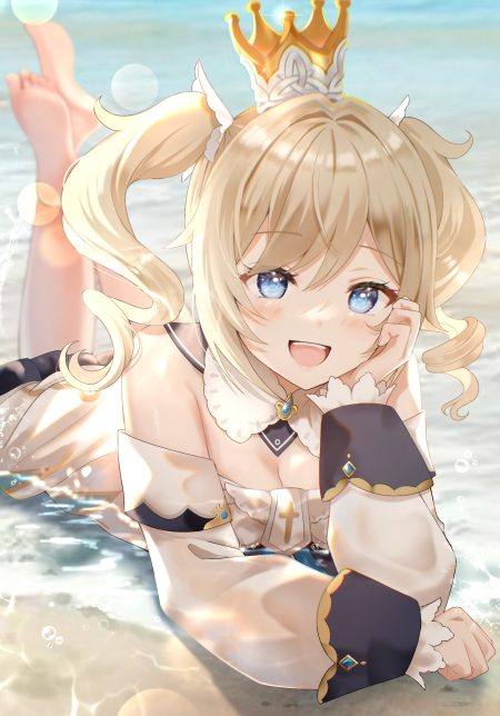 nasii genshin impact barbara (genshin impact) cleavage dress wet