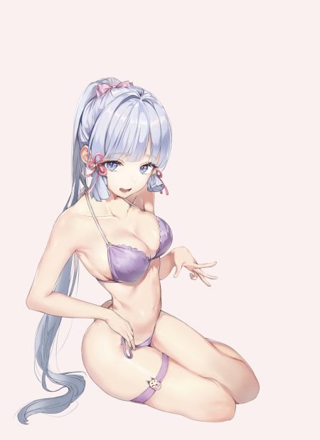 vv-zz genshin impact kamisato ayaka bra garter pantsu string panties undressing