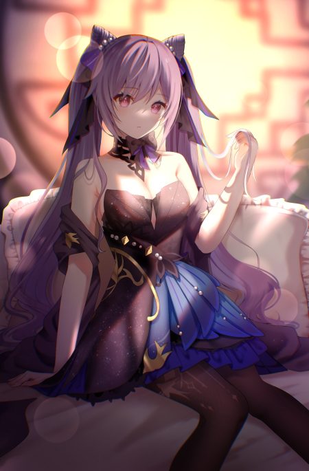 nasii genshin impact keqing cleavage dress no bra pantyhose