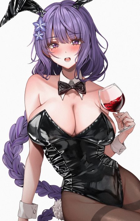 amyu (amm asl pa) genshin impact raiden shogun animal ears bunny ears bunny girl no bra pantyhose tail