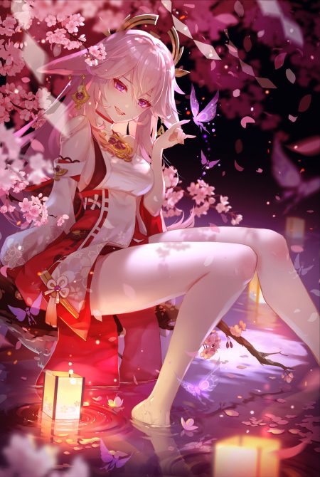 nyansan oekaki genshin impact yae miko animal ears japanese clothes kitsune wet