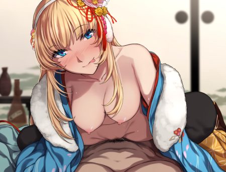 aqua eyes blonde hair blush breasts earmuffs evelysse headband japanese clothes kimono male nagioka navel nipples no bra nopan open shirt pubic hair sex spread legs star ocean star ocean: anamnesis