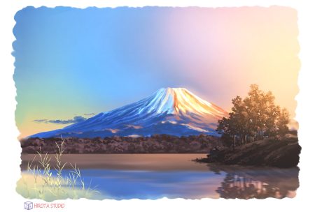 hirota (masasiv3) no humans original reflection scenic sky sunset tree water watermark