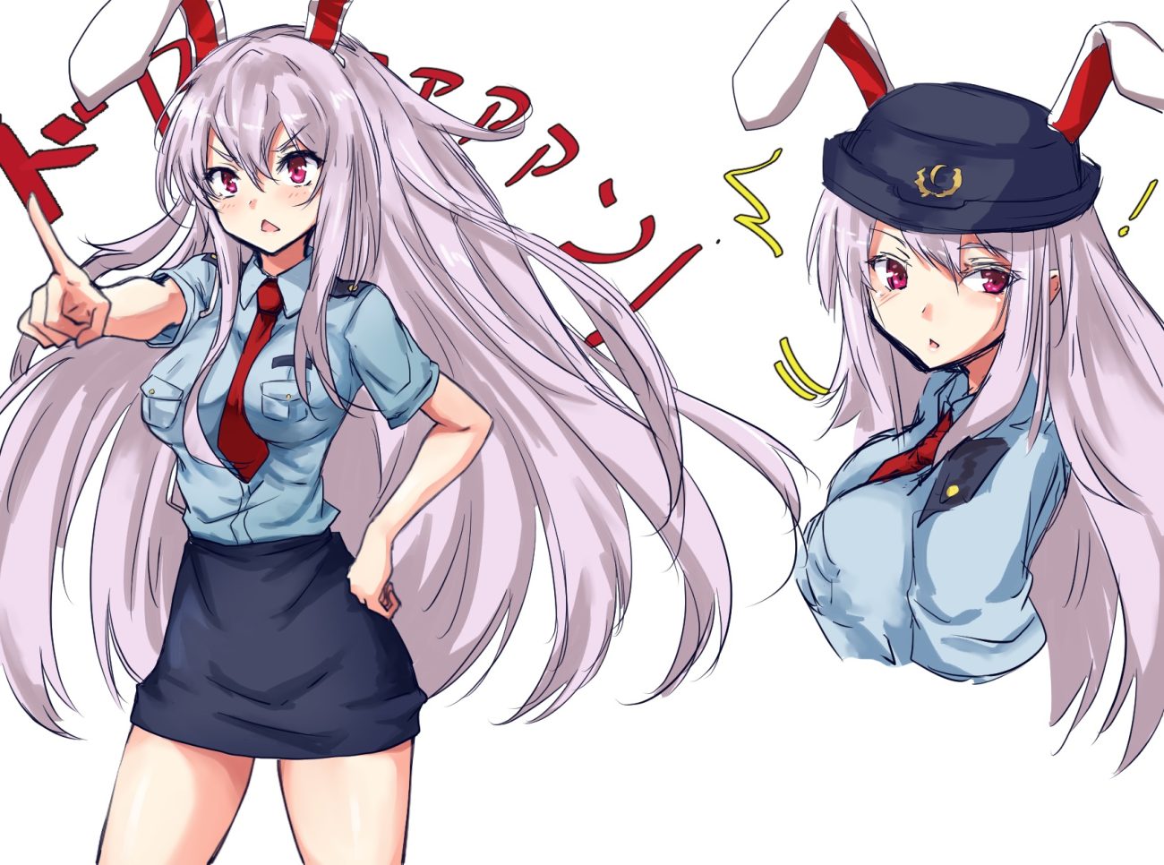 amagi (amagi626) animal ears bunny ears bunnygirl hat long hair pink eyes police uniform purple hair reisen udongein inaba sketch tie touhou uniform white