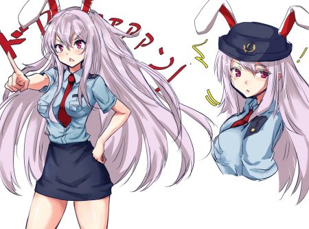 amagi (amagi626) animal ears bunny ears bunnygirl hat long hair pink eyes police uniform purple hair reisen udongein inaba sketch tie touhou uniform white