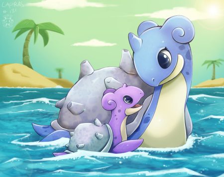 clouds lapras no humans pokemon signed sky tree twime777 water