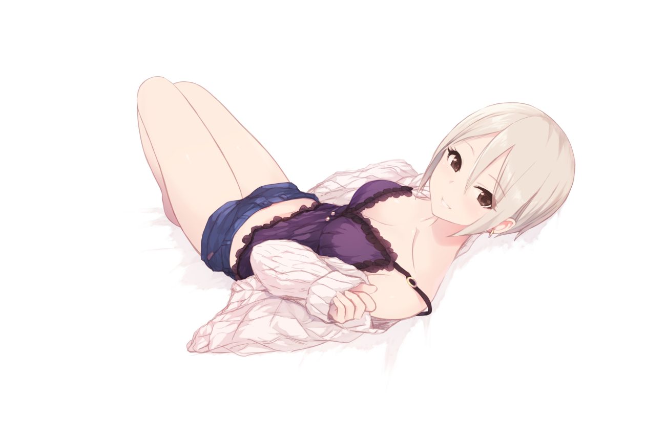 blonde hair brown eyes cait idolmaster idolmaster cinderella girls shiomi shuuko short hair shorts white
