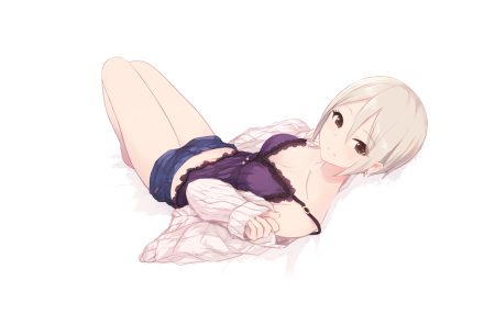 blonde hair brown eyes cait idolmaster idolmaster cinderella girls shiomi shuuko short hair shorts white
