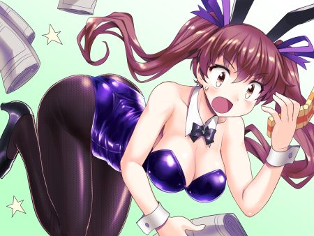 ass bodysuit breasts brown eyes brown hair cleavage green himekaidou hatate long hair mono (moiky) pantyhose paper phone touhou twintails wristwear