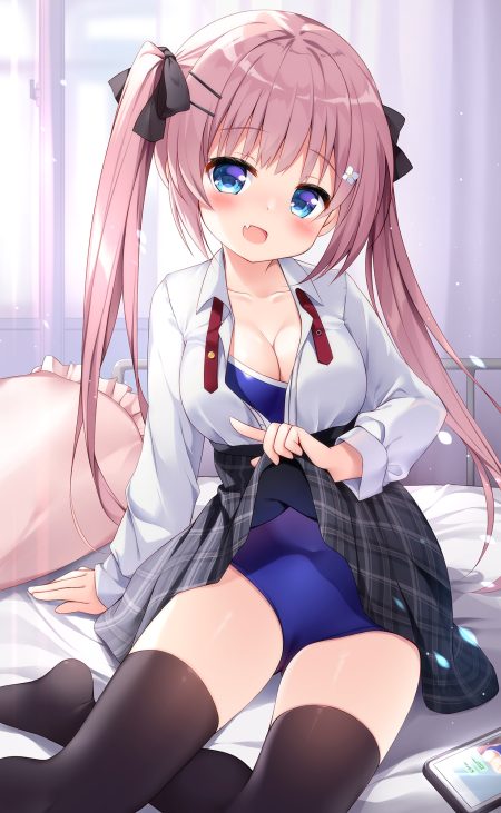 hatsuhi open shirt school swimsuit seifuku skirt lift swimsuits thighhighs