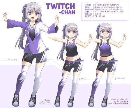 anthropomorphism blush fang gray hair hood long hair mystic-san navel original ponytail purple eyes shorts signed thighhighs watermark white zettai ryouiki