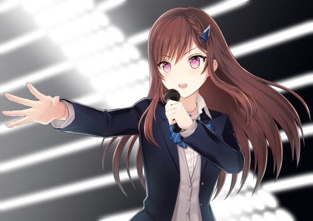braids brown hair caopy123 cocoa music doumyouji cocoa long hair microphone necklace purple eyes school uniform